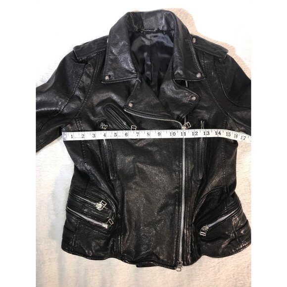 Women's Black Textured Leather Asian Styled Multi Zipper Y2K Motorcycle Jacket - Picture 5 of 7
